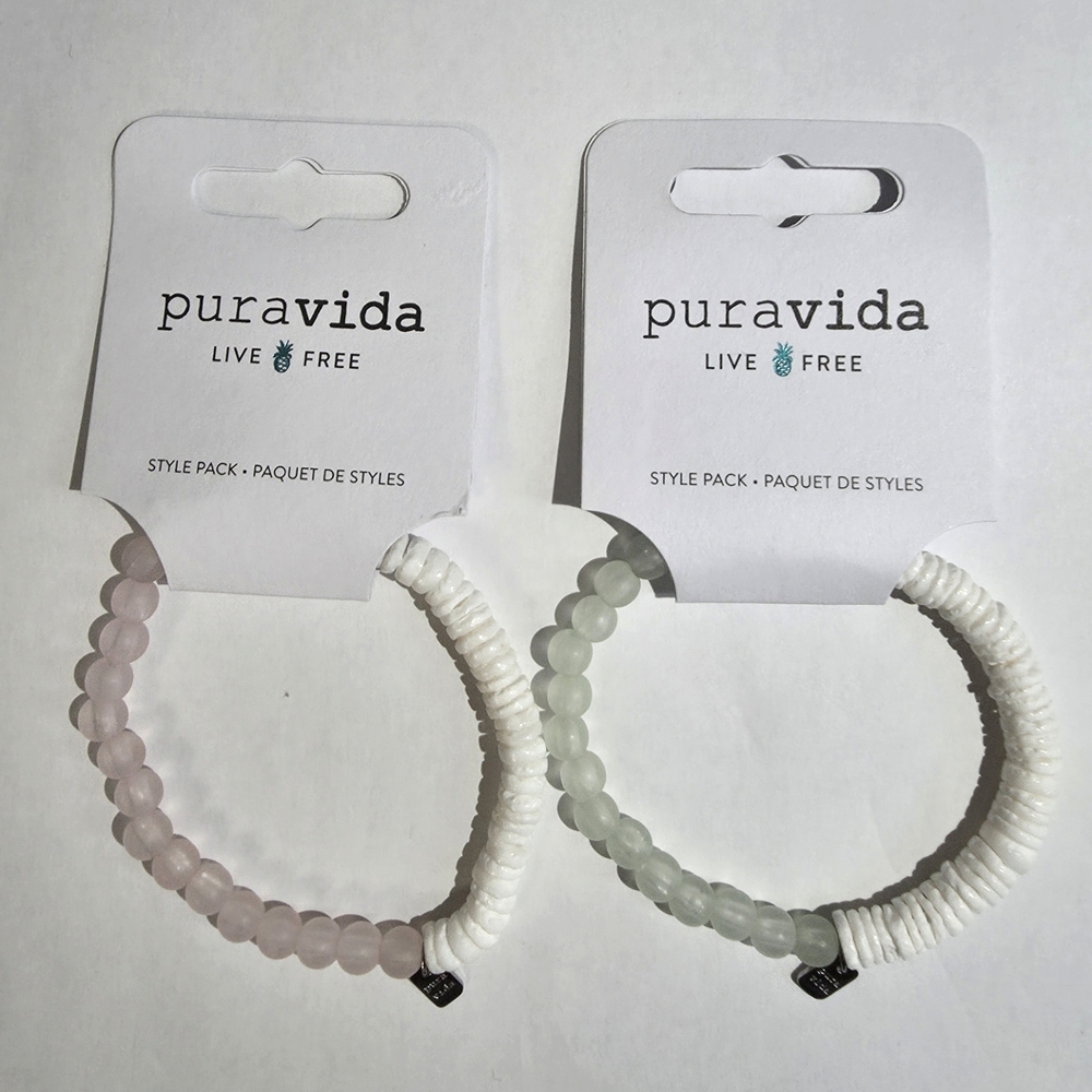 Pura Vida Kids Bracelet Duo - Light Pink and White